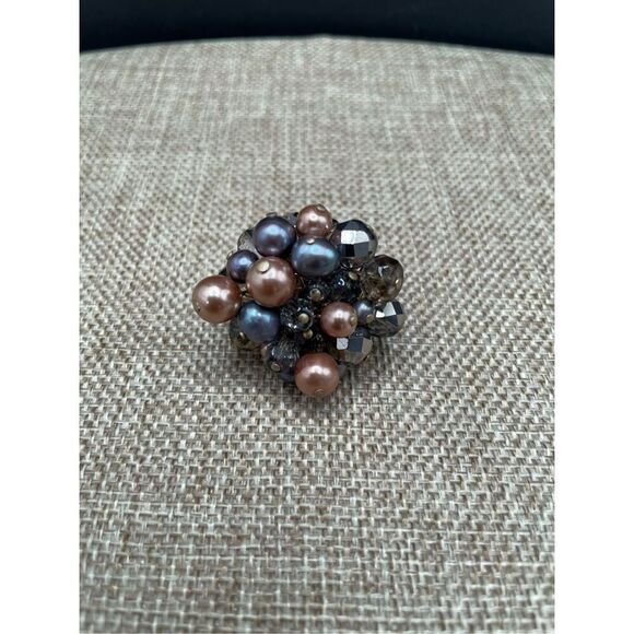 Vintage Beaded Wire Wrapped Pearl Mixed Beaded Cluster Ring Adjustable Sz 7.5 - Picture 2 of 8